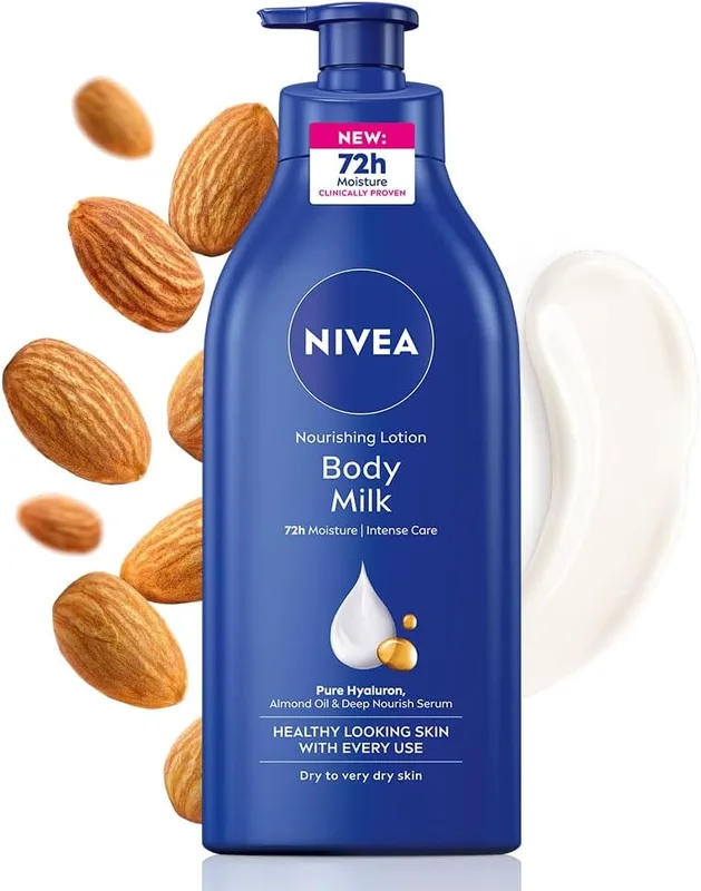 NIVEA Nourishing Body Milk 600ml Body Lotion with Hyaluronic Acid | 72Hr Hydration | Deep Moisture Care for Very Dry Skin | Enriched with Almond Oil | Smooth, Radiant & Healthy Looking Skin Care