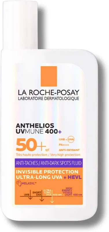 La Roche-Posay Anthelios Sunscreen UVMune Anti-Dark Spot Fluid SPF50 PA++++ Broad Spectrum| Anti-pigmentation Even Tone Sun Protection for Face with Melasyl, 50 ml