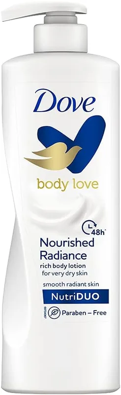 Dove Body Love Nourished Radiance Body Lotion For Very Dry Skin 48hrs Moisturisation Paraben Free with Plant Based moisturiser Soft Radiant Skin 400ml