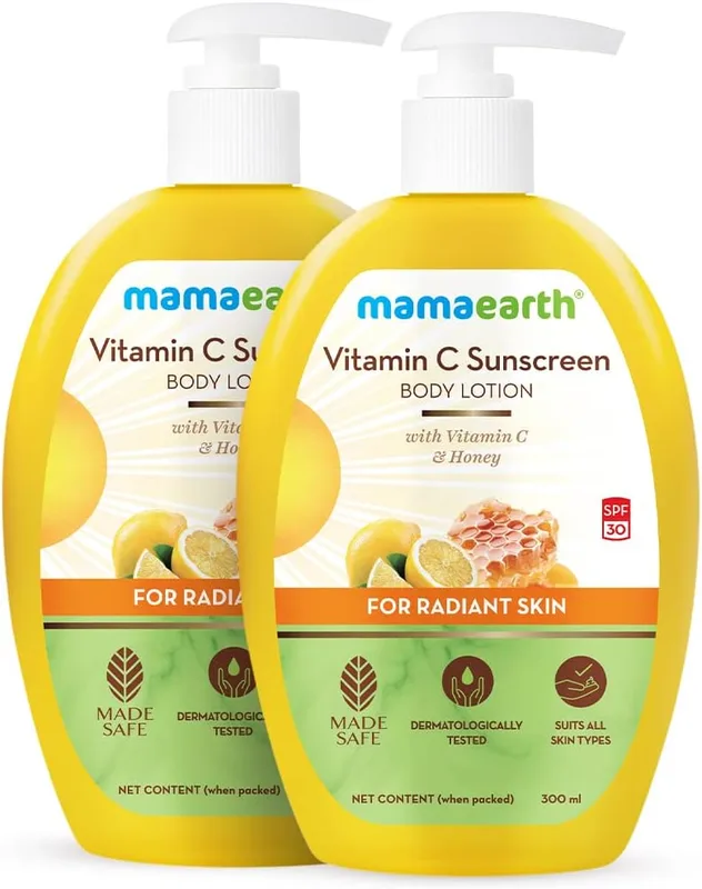 Mamaearth Vitamin C Sunscreen Body Lotion For All Skin Types Body Lotion Spf 30 With Vitamin C & Honey For Radiant Skin -300 Ml (Pack Of 2)