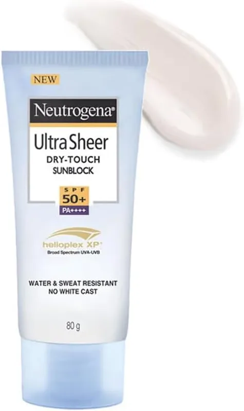 Neutrogena Ultrasheer Sunscreen SPF 50+ PA++++, Blue Light Protect, No White Cast, Water Resistant, Ultra Light & Non Sticky, Oily, Dry & Sensitive Skin, For Unisex, 80 Grams