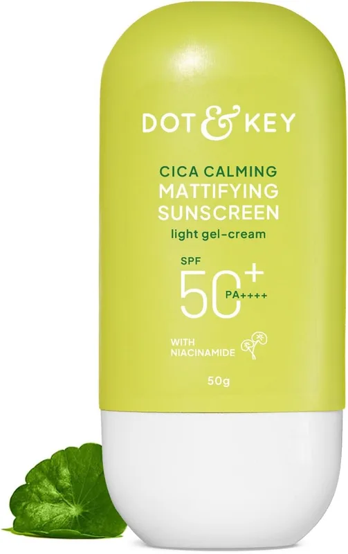 Dot & Key CICA Calming Mattifying Sunscreen SPF 50 PA++++ In-Vivo Tested | For Oily Acne Prone & Sensitive Skin | UVA/UVB Protection | No White Cast, Ultra Light, Fragrance Free & Quick Absorbing | 50g