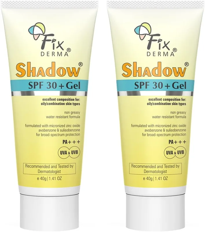 Fixderma Shadow Sunscreen SPF 30+ Pa+++ Gel For Oily Skin | Lightweight, Water Resistant, No White Cast | Broad Spectrum Sunscreen Gel For UVA & UVB Protection | Women & Men | 40gm (Pack of 2)