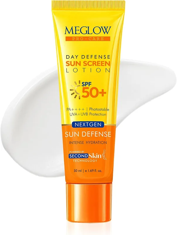 Meglow Sunscreen Lotion SPF 50+ PA++++ In Vivo Tested | Body Sunscreen with Broad Spectrum UVA & UVB Protection | Advanced Filters for Pollution & Tanning | Lightweight Sunscreen for All Skin Types 50 ml