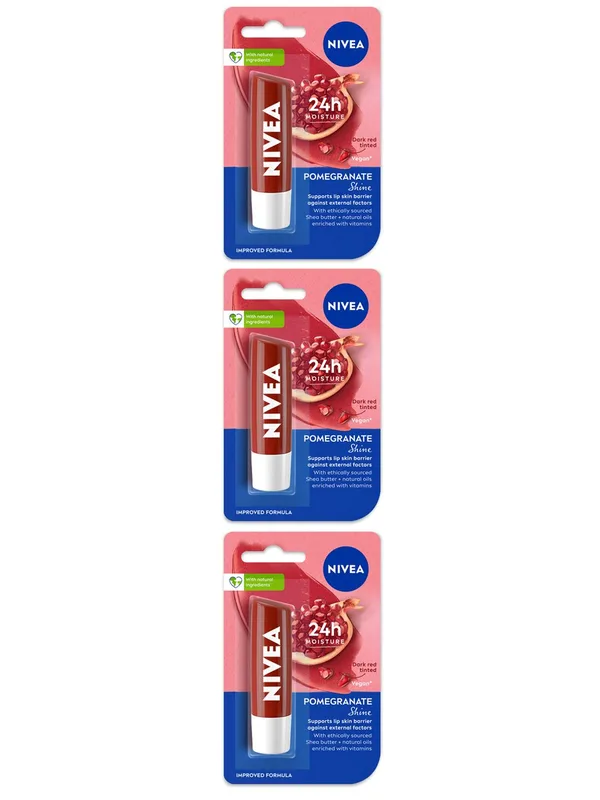 Nivea Set of 3 Pomegranate Shine Caring Lip Balm - 4.8g each