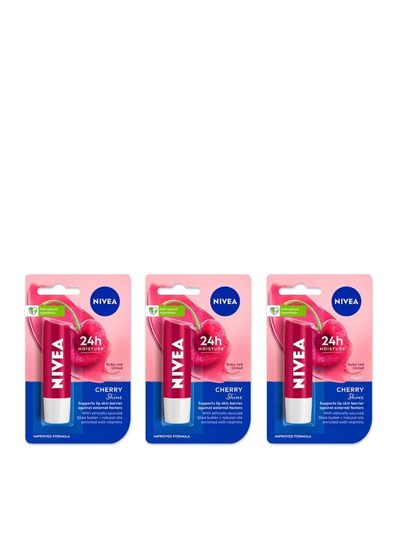 Nivea Women Set of 3 24h Moisture Lip Balm with Natural Oils - Cherry Shine