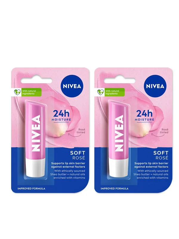 Nivea Set Of 2 Caring Lip Balm 4.8g - Soft Rose