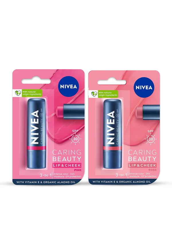 Nivea Set Of 2 Caring Beauty SPF 30 Lip & Cheek Tint With Vitamin E - 4.8g Each