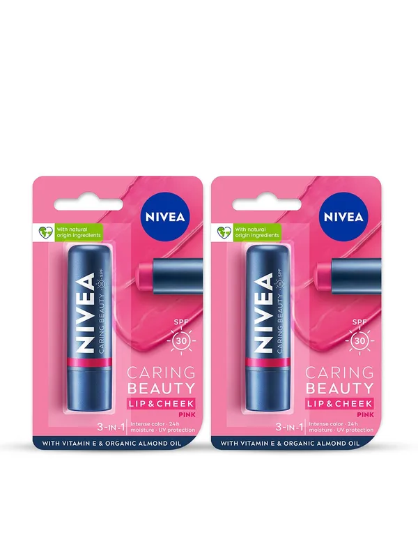 Nivea Set Of 2 Caring Beauty SPF 30 Lip & Cheek Tint With Vitamin E 4.8g Each - Pink
