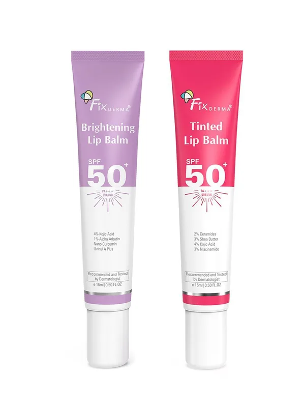 FIXDERMA 2-Pcs 4% Kojic Acid SPF50+PA+++ Tinted Lip Balm 15 ml each - Pink & Purple