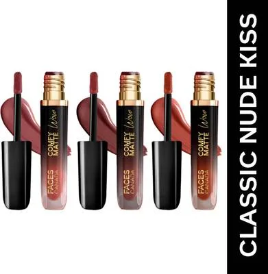 FACES CANADA CLASSIC NUDE KISS Liquid Matte Lipstick Combo Set of 3 | Comfy Matte Wow