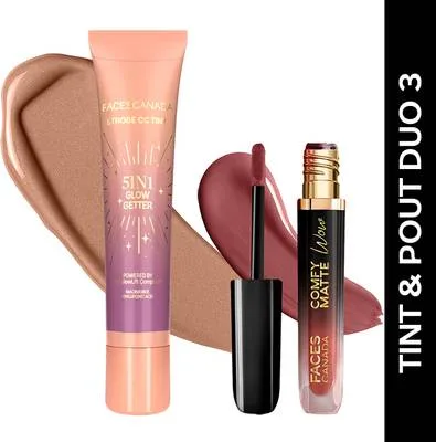 FACES CANADA Tint & Pout Duo 3 - Comfy Wow Lipstick, 3.8ml + Strobe CC Tint Mini, 18ml |