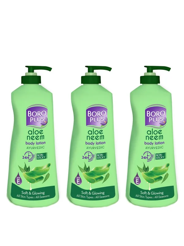 BOROPLUS Set Of 3 Aloe Neem Body Lotion With Vitamin E - 400ml Each