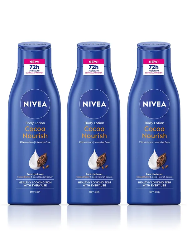 Nivea Set of 3 Cocoa Nourish Moisturiser For Dry Skin Body Lotion - 200 ml each