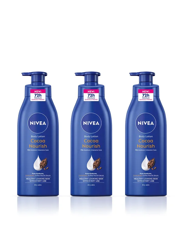 Nivea Set of 3 Cocoa Nourish Body Lotion with Hyaluron for 72h Moisturization - 400ml each