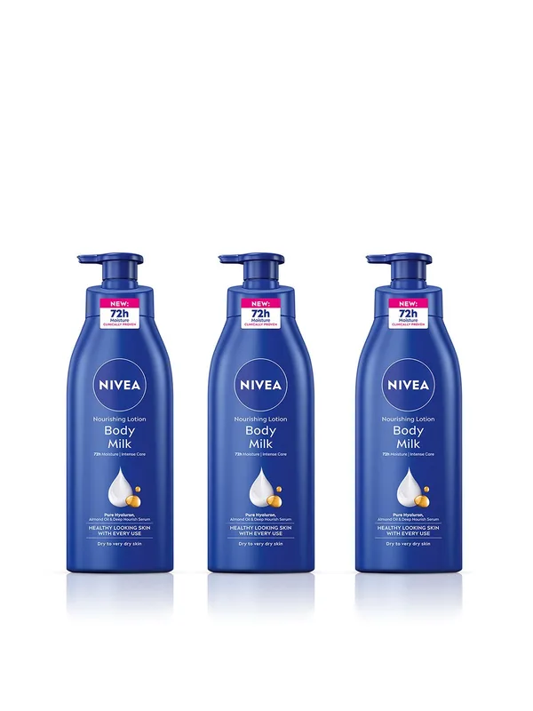Nivea Set of 3 Nourishing Body Milk for Very Dry Skin with Almond Oil & Vit-E - 400ml each