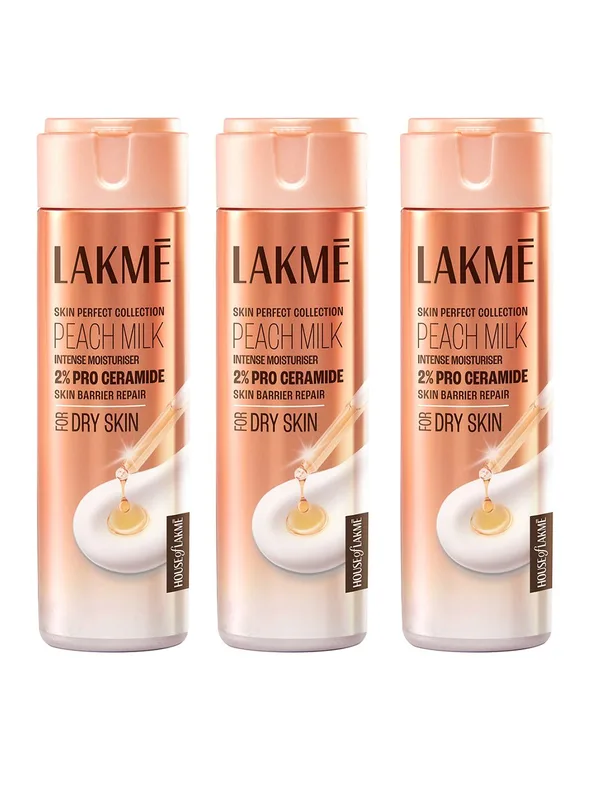 Lakme 3Pcs Peach Intense Moisturiser 2% Pro Ceramide for Skin Barrier Repair - 60ml (each)