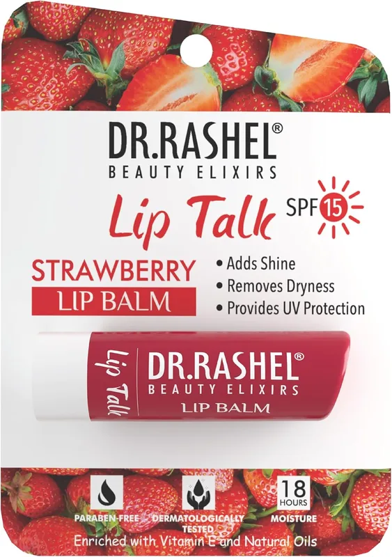 Dr.Rashel Strawberry Moisturizing Lip Balm - 4.5 gms Tinted Lip Moisturizer for Dry, Chapped & Cracked Lips, Enriched with vitamin E and Natural Oil, Intense Hydration and UV protection