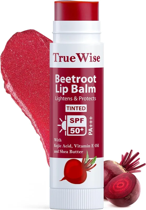 Tinted Lip Balm with SPF 50 PA+++ Brightening Beetroot Lip Balm For Dark Lips With Kojic Acid,Vitamin E, Soft, Glossy Lips- SPF lip balm for Women 5g