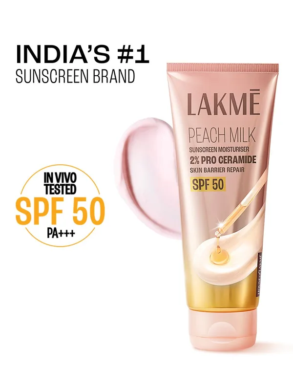 Lakme Peach Milk SPF 50 Sunscreen Moisturiser with 2% Pro-Ceramides & Peptides - 100 g