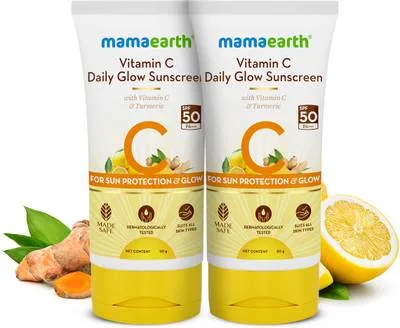 Mamaearth Sunscreen - SPF 50 PA++++ Vitamin C Daily Glow Sunscreen with Vitamin C & Turmeric for Sun Protection