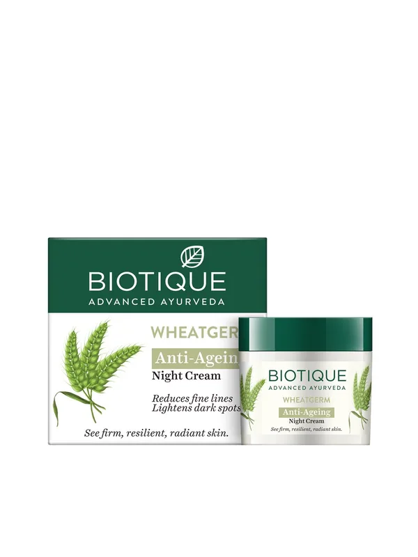 Biotique Wheatgerm Anti-Ageing Night Cream - Targeting Wrinkles & Dull, Dry Skin - 50g