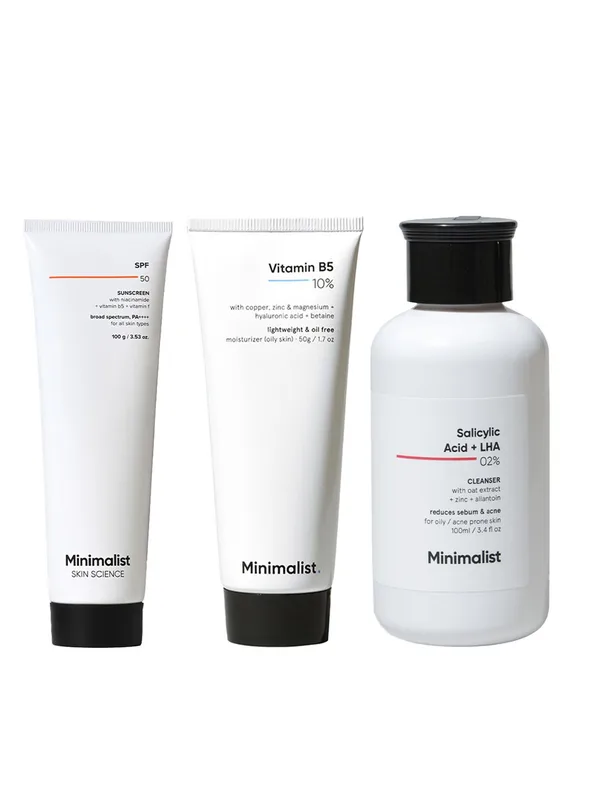 Minimalist Set of Vitamin B5 Moisturizer + Salicylic Acid Face Wash + SPF50 Sunscreen
