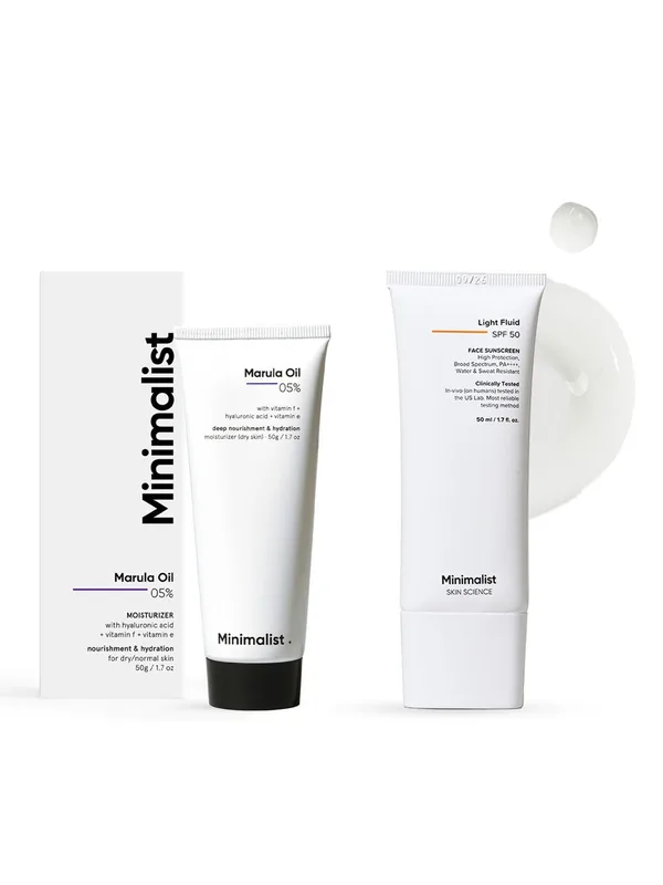Minimalist Set of Light Fluid SPF50 Face Sunscreen 50ml & Marula Oil 50g