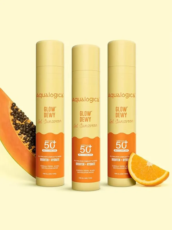 Aqualogica Set Of 3 Glow+ Dewy Papaya & Vit-C Sunscreen SPF50 PA++++ 50g Each