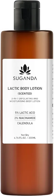 Suganda 5% Lactic Acid Body Lotion for Tan Removal & KP | Exfoliates Strawberry Legs, Pigmentation & Rough Skin | With Niacinamide & Panthenol for Smooth, Bright Skin | Scented | Lightweight, Non-Sticky, Award-Winning | 200ml
