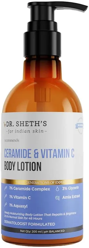 Dr. Sheth's Ceramide & Vitamin C Body Lotion | Deeply Moisturizing Body Lotion That Repairs & Brightens Skin | 200 ml