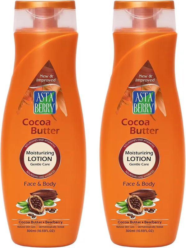 Astaberry Cocoa Butter Moisturizing Face & Body Lotion 300ml - Nourishes & Hydrates | Goodness of Cocoa Butter & Bearberry Extract | Removes Dryness & makes skin Soft | Pack of 2, (2 x 300ml)