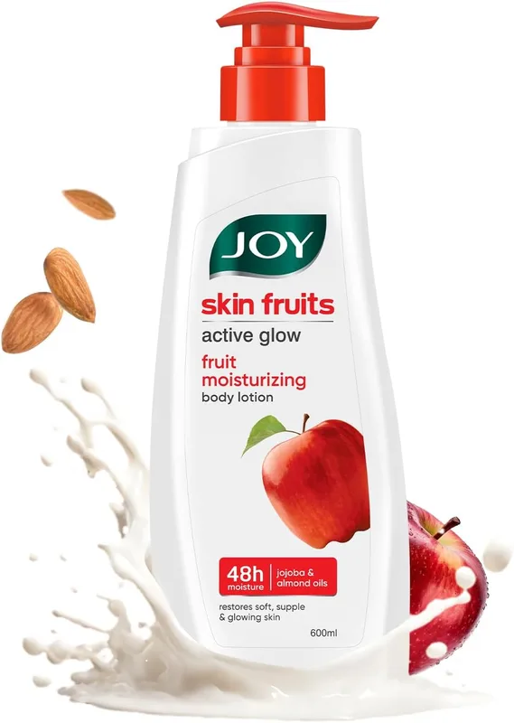 Joy Skin Fruits Apple Infused Lightweight Body Lotion (600ml) | With Almond & Jojoba Oil | Non-Sticky & Fast Absorbing for Summers | Deep Hydration & Radiant Glow for All Skin Types
