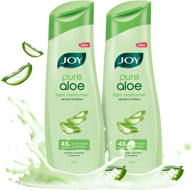 Joy Pure Aloe Light Moisturising Body Lotion 300ml x 2 | 48 Hour Moisture | Soothes, Hydrates & Freshens | Ideal for Summers | For All Skin Types | Lightweight, Non Sticky & Non Greasy