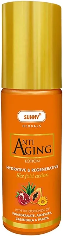 Sunny Herbals Anti Aging Lotion | Enriched with Pomegranate, Aloevera, Calendula & Papaya | Hydrates & Maintains Skin Tone & Elasticity | Reduces Signs of Aging & Restores Moisture | For Women | 80ml