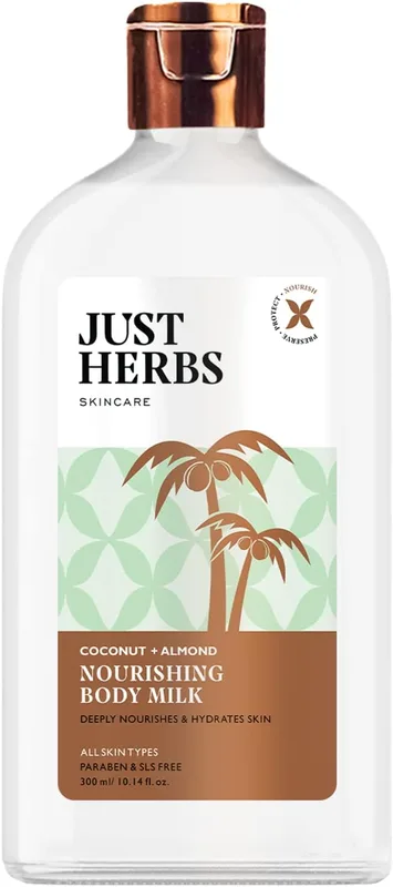 Just Herbs Nourishing Body Milk with Coconut & Almond for Men & Women | Hydrating Body Lotion for Winter Dryness- 300 ml