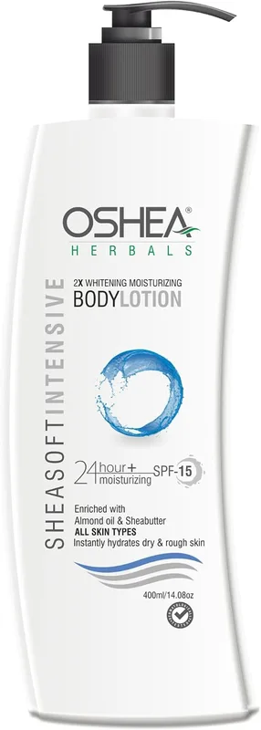 Oshea Herbals SheaSoft Intensive 2x Brightening Moisturizing Body Lotion for All Skin Types | SPF 15 with 24 Hours+ Moisturizing | Enriched with Almond Oil & Shea Butter 400ml