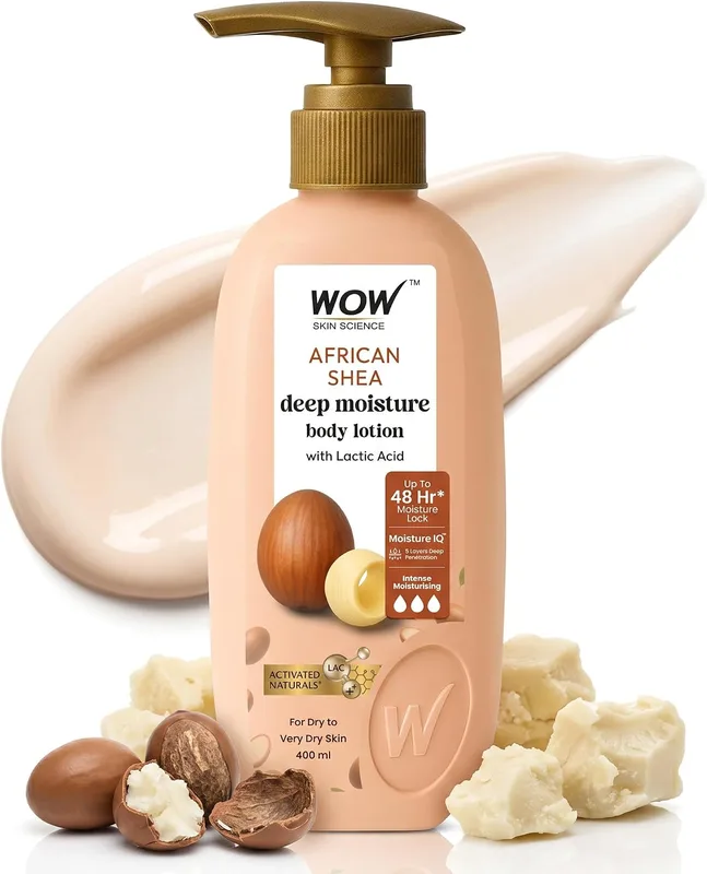 WOW Skin Science Shea Butter With Lactic Acid Body Lotion | Hydrates Very Dry Skin | Long Lasting 48 hrs Moisturization | Smoothens Rough, Flaky Skin | Calms Itchy Skin - 400ml