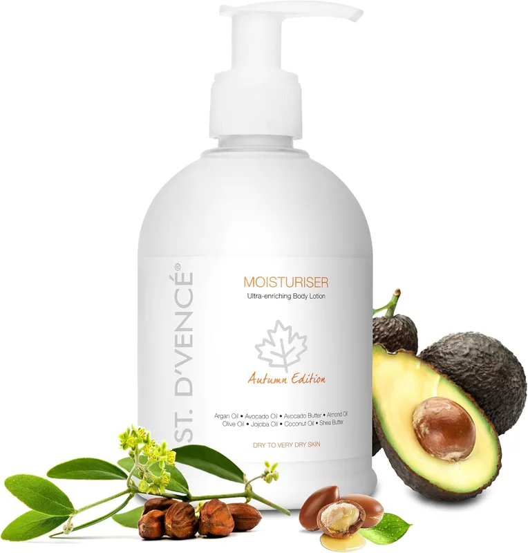 ST. D'VENCE Bordelais Autumn Moisturiser Body Lotion for Dry Skin Women & Men | Argan, Olive & Jojoba Oil Body Lotion for Winter | Deep Moisturizer Cream Body Butter for Very Dry Skin– 300 ml
