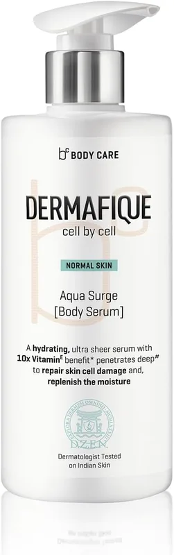 Dermafique Aqua Surge Body Lotion 300ml | Lightweight & Non-sticky | UV & Sun Protection | 10x Vitamin E Antioxidant, Glycerine|Repairs Cell Damage|No Mineral Oil| Dermatologist Tested on Indian Skin