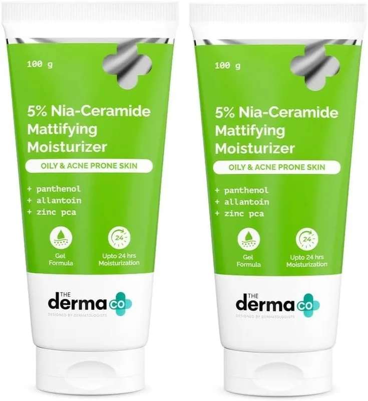 The Derma Co. 5% Nia-Ceramide Mattifying Moisturizer | For Oily to Acne Prone Skin | 5% Niacinamide, 2% Ceramide | 24 hrs. Moisturization | Panthenol, Allantoin & Zinc PCA | Oil-free Moisturizer | 100 g (Pack of 2)