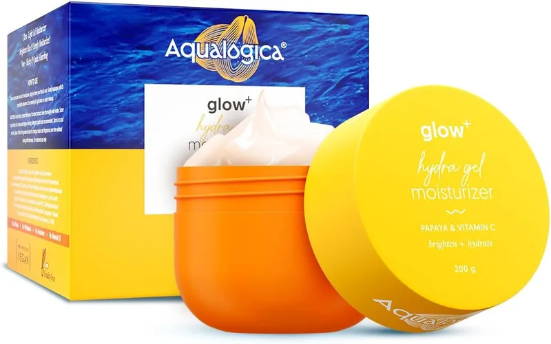 Aqualogica Glow+ Hydra Gel Moisturizer with Vitamin C & Papaya | 24-Hour Intense Hydration | Weightless Water-Like Gel Texture | Non Sticky & Quick Absorbing for Glowing Skin | 200 g