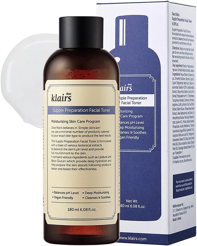 DearKlairs Supple Preparation Facial Toner (180ml) | Hydrating, Soothing & Calming Toner with Hyaluronic Acid & Licorice | pH-Balancing Korean Face Toner for Sensitive Skin