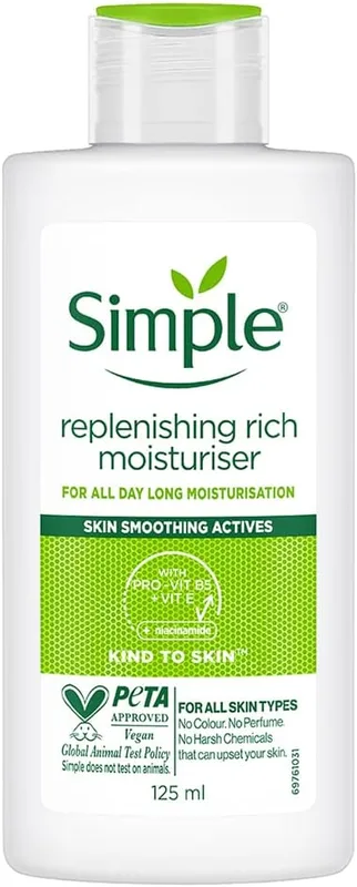 Simple Kind To Skin Replenishing Rich Moisturiser 125 ml | For All Day-Long Moisturisation with Pro-Vitamin B5 & Glycerin | For Normal to Dry Skin