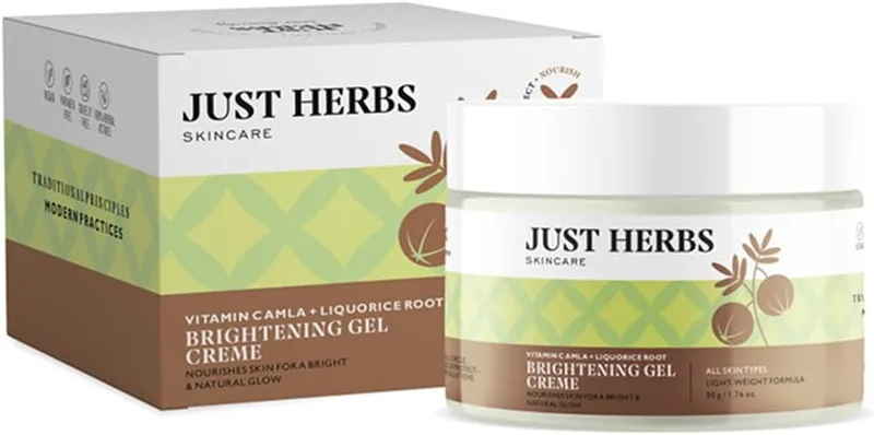 Just Herbs Ultra-Moisturising & Hydrating Vitamin C Day & Night Gel Creme with Amla & Liquorice Root, Protects from UV rays & Reduces Dark Spots - 50 gm
