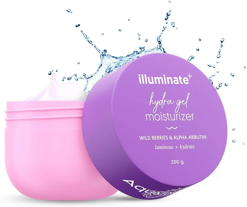 Aqualogica Illuminate + Hydra Gel Moisturizer with Wild Berries & Alpha Arbutin | 24 Hour Intense Hydration | Water-Like Gel Texture | Non-Sticky & Quick Absorbing for Luminous Skin | 200 g