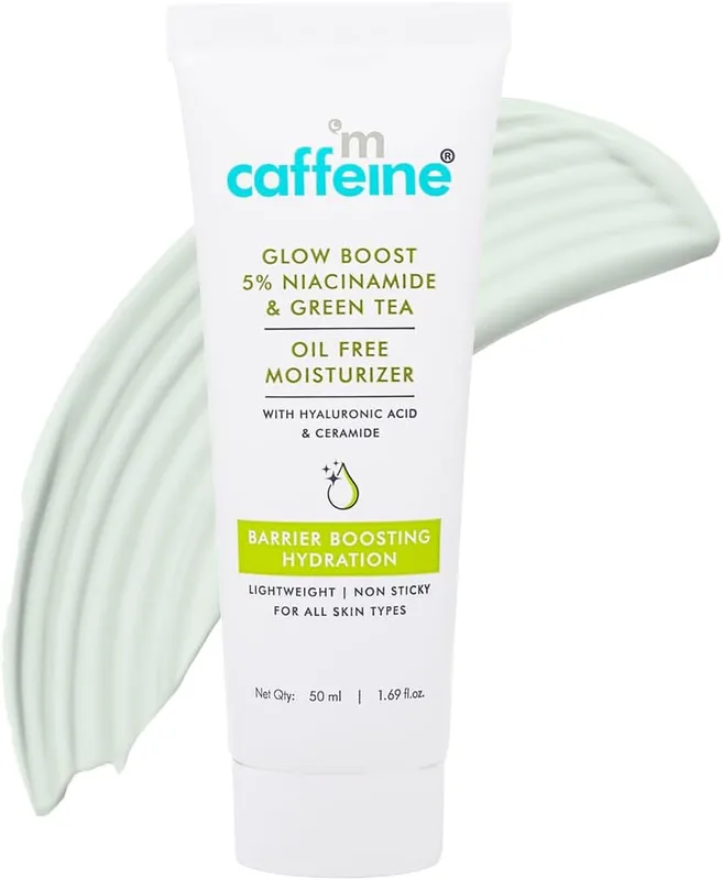mCaffeine Glow Boost 5% Niacinamide & Green Tea Oil Free Moisturizer | Brightens & Even-Tones | 72Hrs Moisturization | Reduces Acne Marks & Blemishes | Lightweight Moisturizer For All Skin Types -50ml
