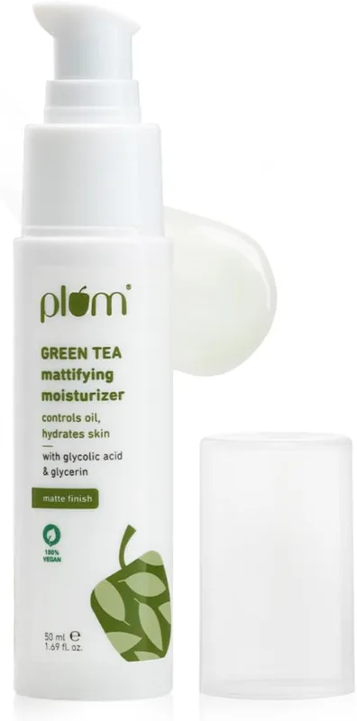 Plum Green Tea Mattifying Face Moisturizer with Glycolic acid 50ml | Controls Oil & Hydrates Skin | Non-Sticky Moisturizer for Women & Men | 50ml