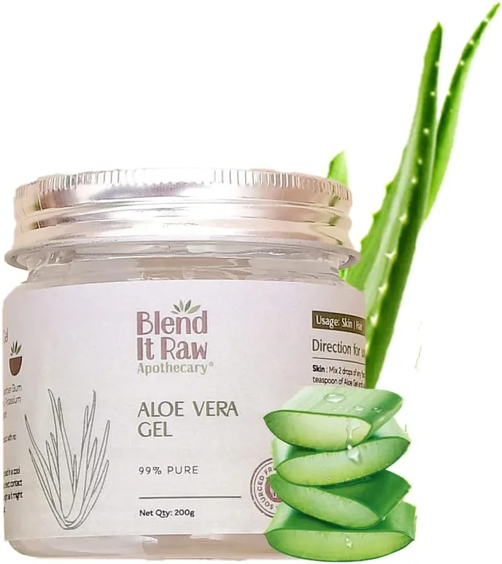 Blend it Raw Apothecary Organic Aloe Vera Gel For Face, Skin & Hair | 99% Pure Aloe Pulp & Juice | Soothing, Moisturizing & Conditioning | Paraben & Fragrance Free, 200g