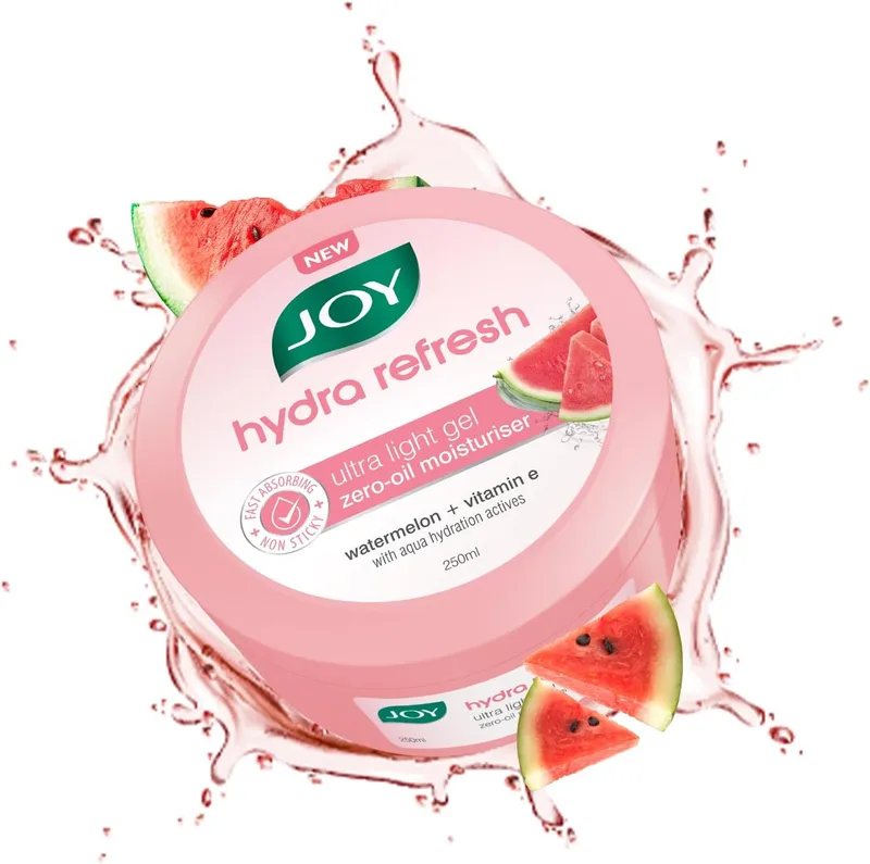 Joy Hydra Refresh Ultra-Light Oil-Free Gel Moisturizer with Watermelon & Vitamin E for Face & Body (250ml) | Quick-Absorbing, Non-Sticky Hydration for Oily & Normal Skin